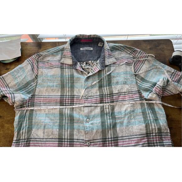 Tommy Bahama Men L Striped Light Blue Button Up Short Sleeves Casual/Preppy Top - Picture 4 of 7